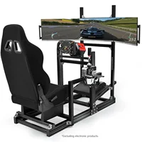 Aluminum Racing Simulator Cockpit, Triple Monitor Mount, Black Seat, Compatible Logitech/Thrustmaster/Fanatec, Multi-Adjustable 1