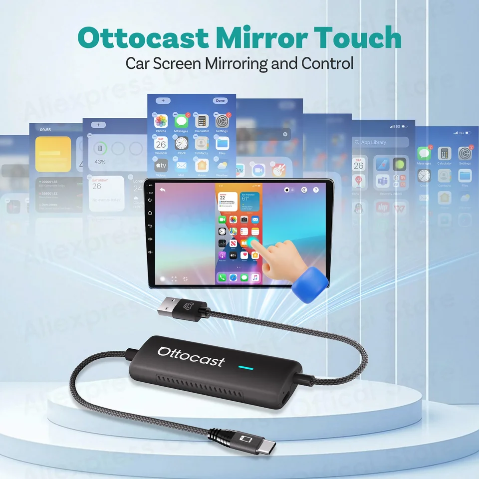 Ottocast Wireless CarPlay Adapter Mirror Touch Stick Car