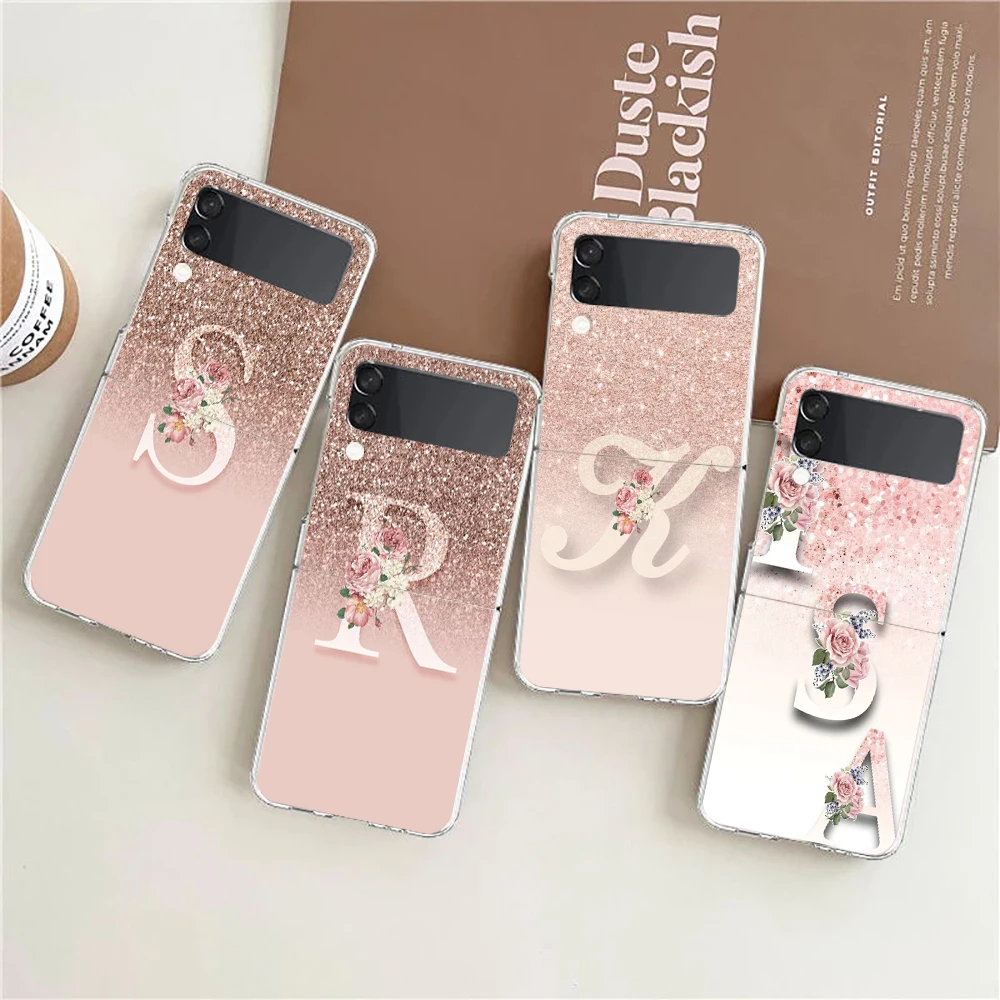 Pink Flower Letters Hard Folding Phone Case Cover - Elegant Floral Design