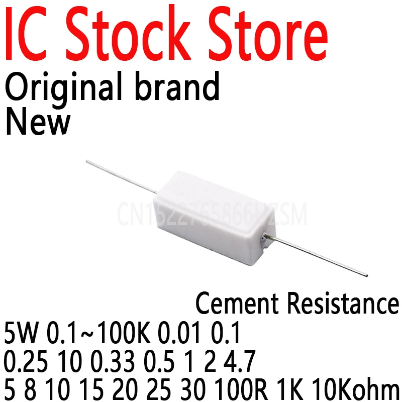10 Pz Cemento Ceramica Resistenza Potenza Resistenza 5W 0.1 ~ 100K 0.01 0.1 0.25 10 0.33 0.5 1 2 4.7 5 8 10 15 20 25 30 100R 1K 10Kohm