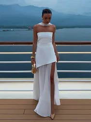 Elegant Women's V - Neck Sleeveless Maxi Dress - Pleated Backless Evening Gown - M (WHITE)