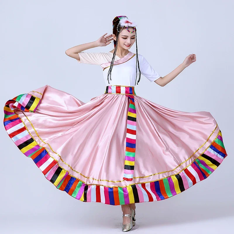 Chinese Traditionaltibetan Danc Dress Square Dance Big Swing Skirt Practice Long Dress Performance Dress Female Folk Dance