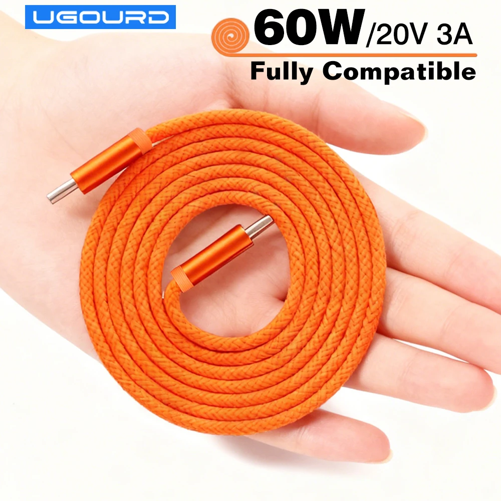 High-Speed 60W Type C to USB C Fast Charging Cable - Orange Blue