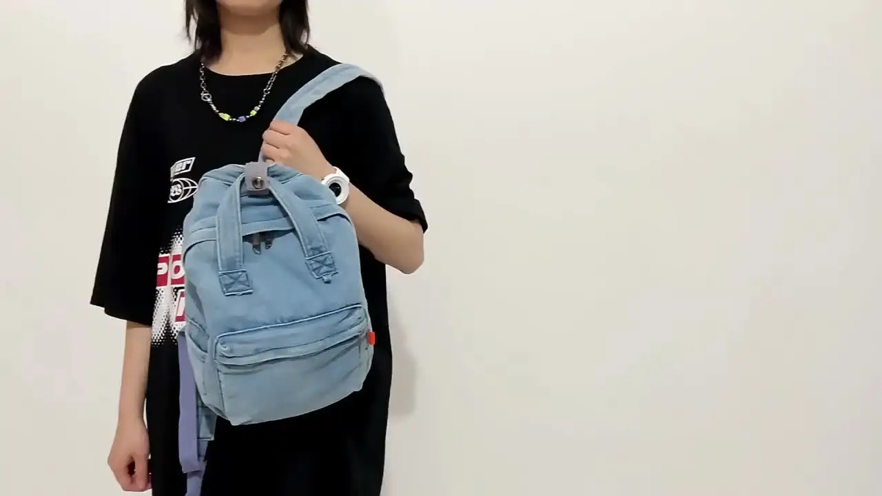Zaino In Denim Donna, Grande Capacità, Borsa Scuola Casual Per Ragazze E Adolescenti, Con Spallacci Regolabili, 39,9x17x30 Cm
