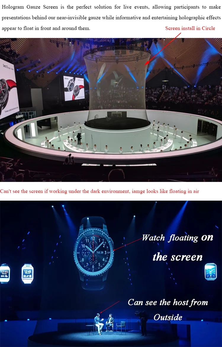 4X3M 2X3M3D Holo Mesh Screen Hologram Projector Holo Gauze Holographic projection For Stage Show Music Concert