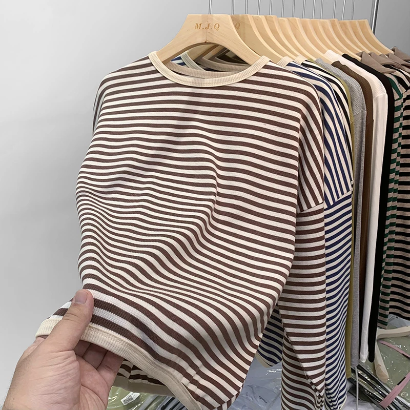 Striped Soft Cotton T-shirt 2022 Summer Fashion Slim O Neck Streetwear Tees Women Chic Tops