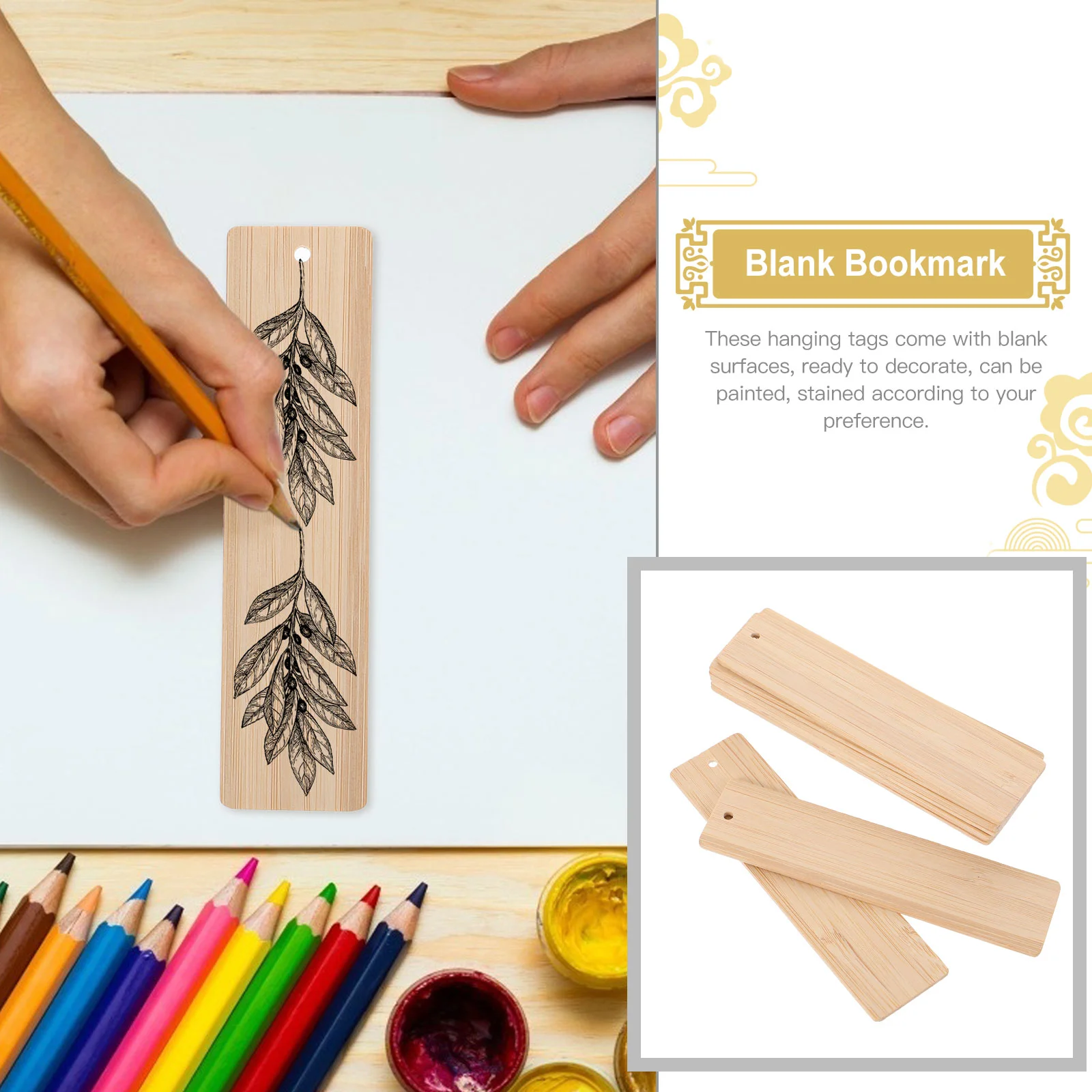 10 Pcs Bulk Wedding Decor DIY Bamboo Wood Bookmark Blank Decoration Craft Tag Gift Child