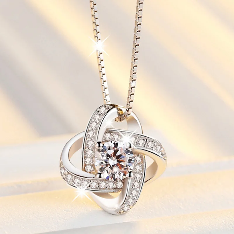 s925 Silver Eternal Heart Clover Spinning Diamonds Necklace European and American Jewellery for Mum, Girlfriend. 3