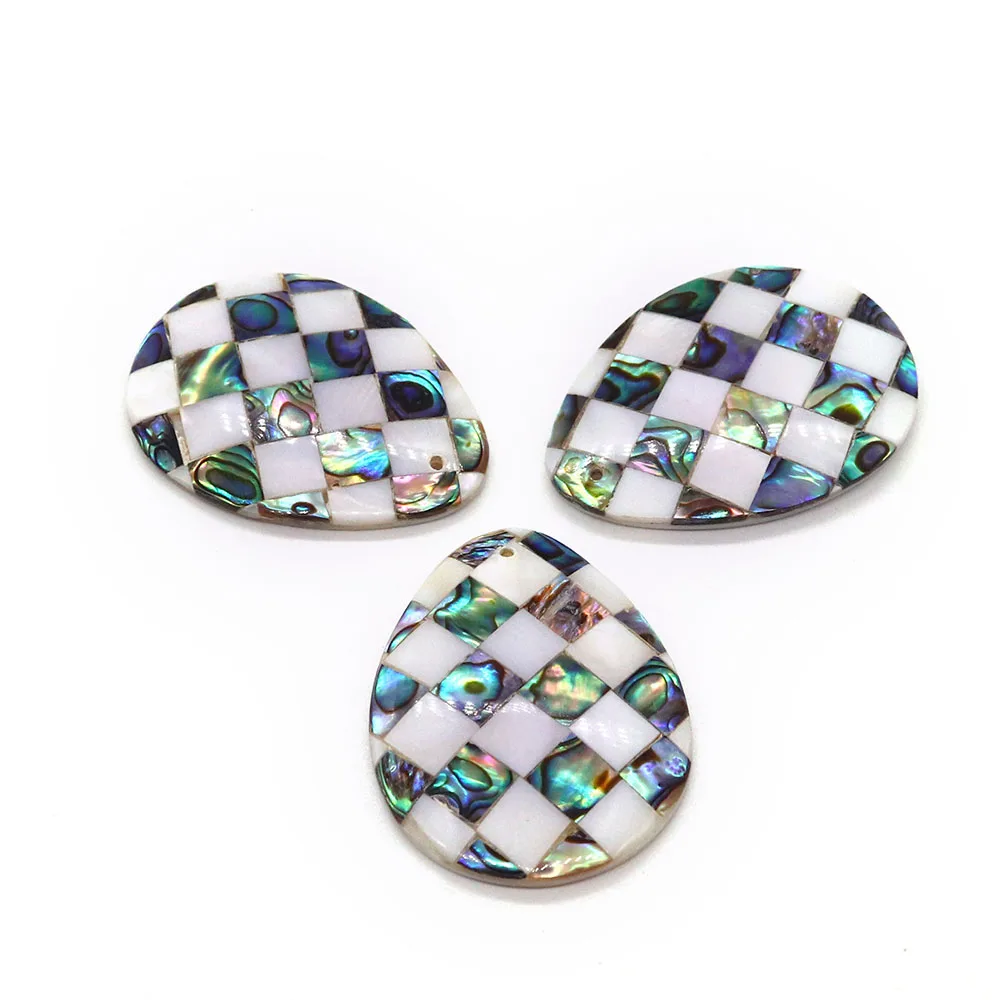 

New 1 Piece Accessory: Natural Abalone Shell, White Shell, Mosaic Pattern, Water Drop Pendant, Jewelry Making Necklace, Earrings