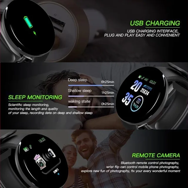 D18 Smart Watch Men Women Blood Pressure Heart Rate Monitor Smartwatch Sport Tracker Smart Wristband For Android IOS Phone 3