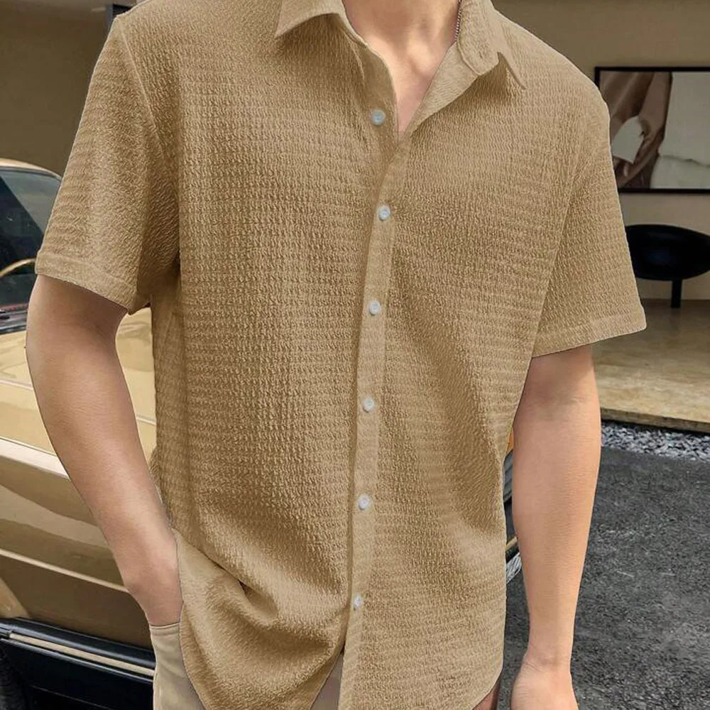 Mens Short Sleeve Button Blouse Shirts Summer Workwear