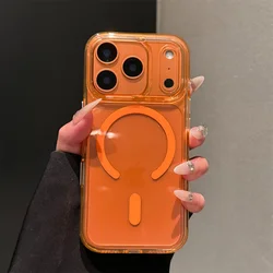 Ultra - Thin Magnetic Wireless Charging Case with Transparent PC Cover - iPhone 15 Plus (Orange)