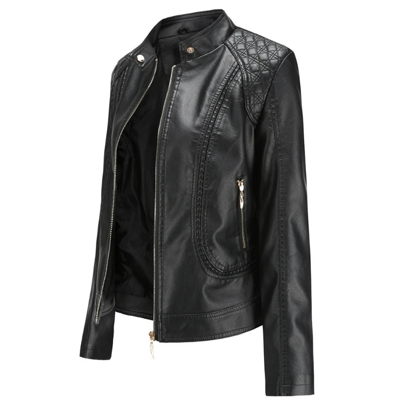 

2023 Autumn Coats Black Brown Khaki Red Grey Veste Cuir Femme Chaqueta Mujer Faux Leather Jacket Women Moto Biker Zipper Jacket