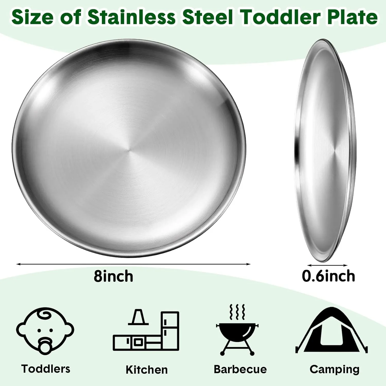 Stainless Steel Plate 4/10Pcs 304 Stainless Steel Dishes 8 Inches Adult Plates Reusable Camping plate Dessert Plate