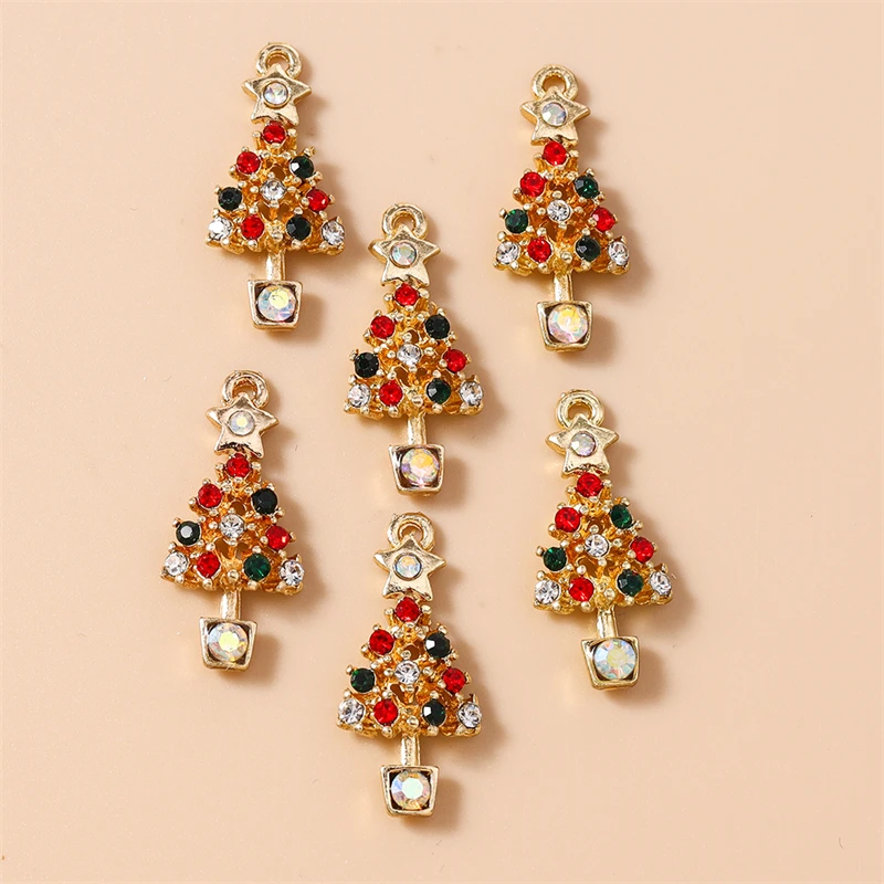 20 Stück 11 x 25 mm niedliche Kristall-Emaille-Weihnachtsbaum-Charms-Anhänger für Schmuckherstellung, Halsketten, Ohrringe, Armbänder, DIY, Basteln, Geschenk