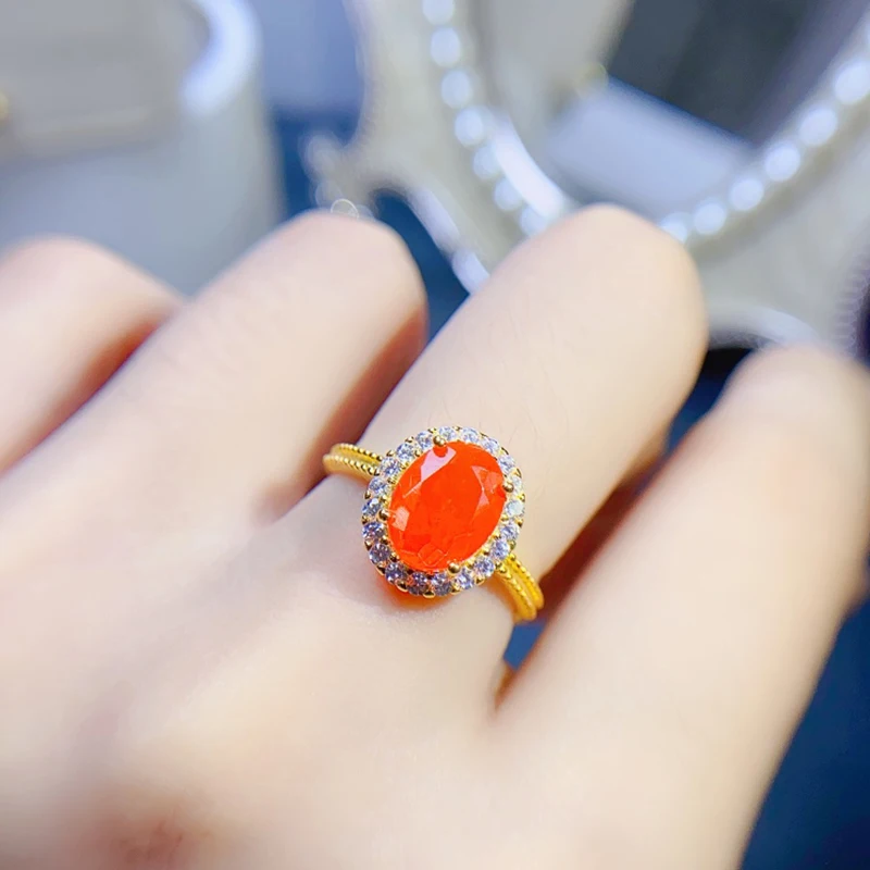 Natural Fire Opal Rings for women silver 925 jewelry luxury gem stones 18k gold plated free shiping items Party Gifts Natural Fire Opal Rings for women silver 925 jewelry luxury gem stones 18k gold plated free shiping items Party Gifts
