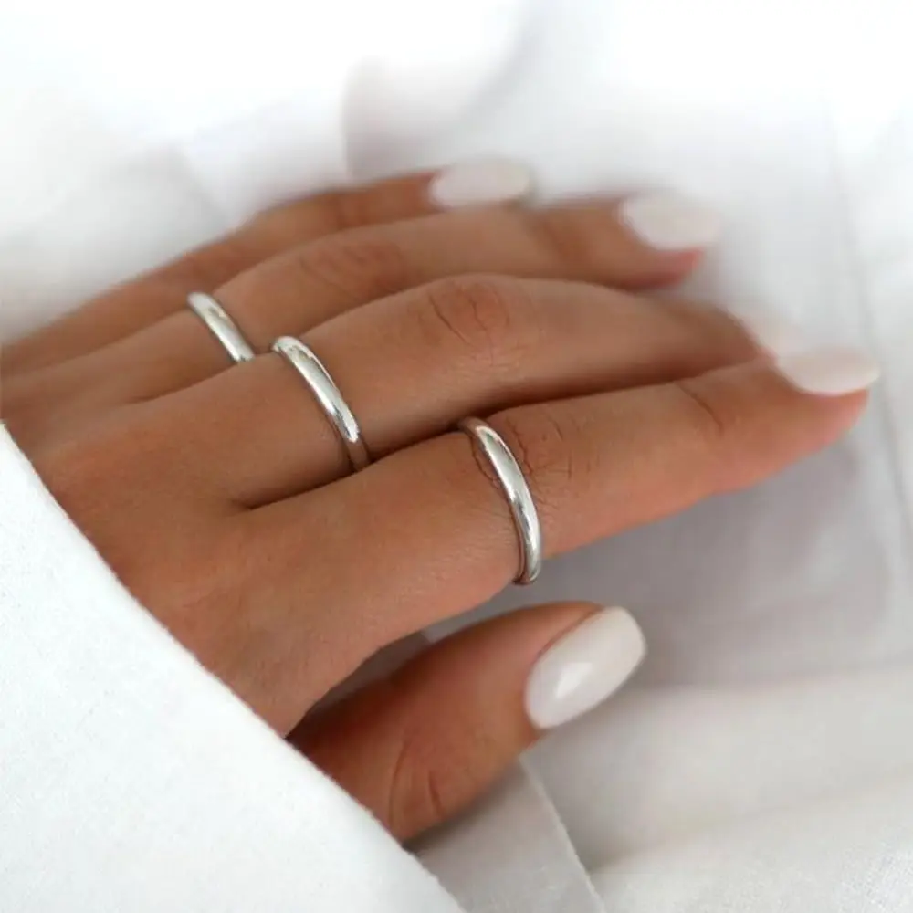 Fansilver S925 Sterling Silver Rings for Women Men 18K White Gold Plated Tarnish Resistant Tarnish Stackable Rings Wholesale 3