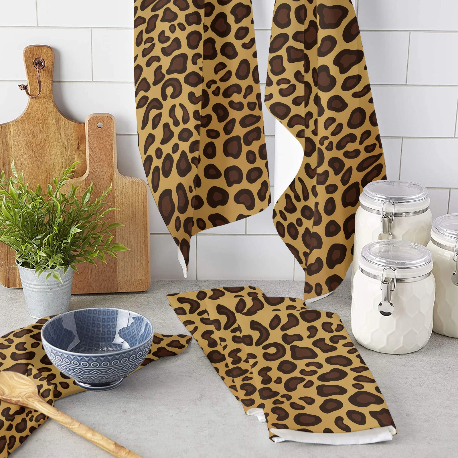 AnimalSkinTextureLeopardPrintMicrofiberCleaningClothsHandTowelsDishclothUtensilsFor