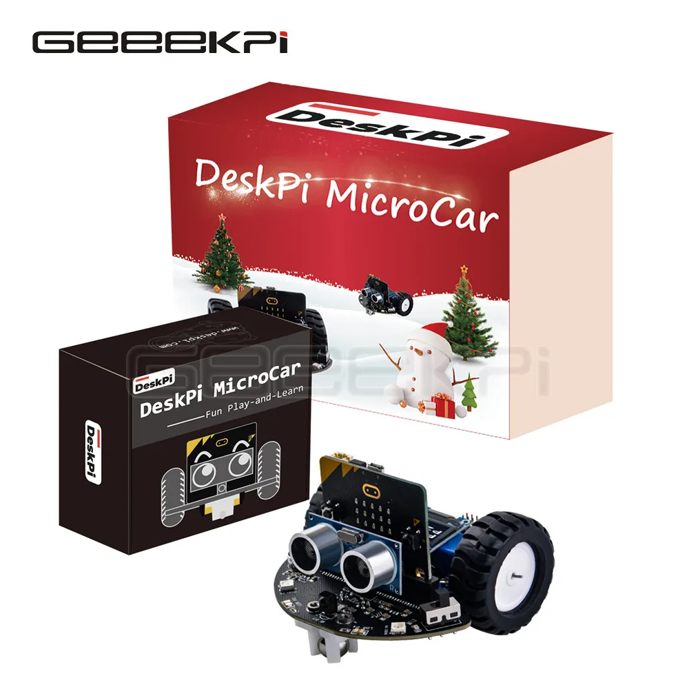 Deskpi Microcar Programmabile Per Auto Con Microbit V2 0.96 "Sensori Di Visualizzazione Oled Telecomando Per Programmazione Ad Ultrasuoni