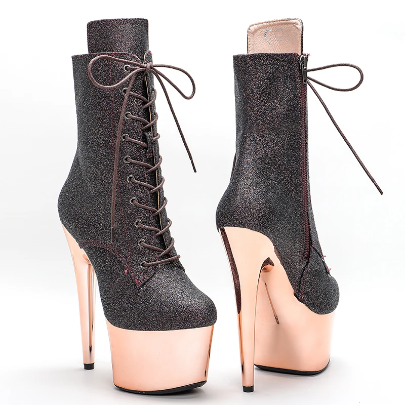 Leecabe 17cm/7inche PU upper Pole dance boot with gold color  High Heel platform Pole Dance boots
