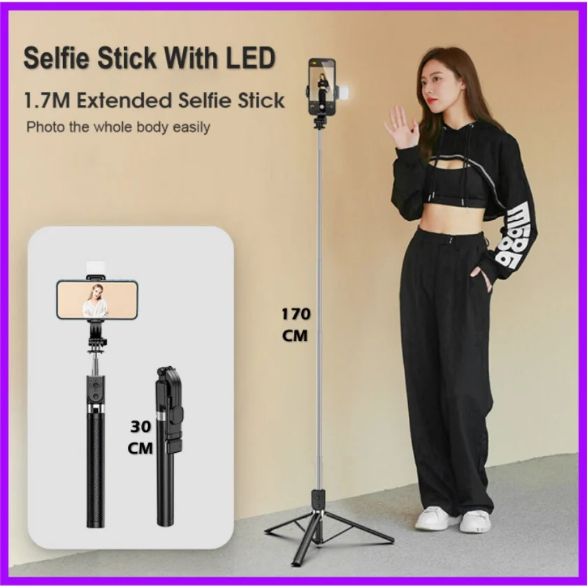 LISCN Bluetooth Selfie Stick 4 in 1 Remot Bluetooth 1,7 Meter Mobile Phone Holder Tripods Mini Extendable Selfie Stick