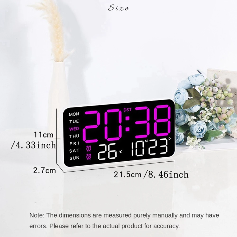 Oversized LED Wall Clock with Date, Temperature & Voice Control - Adjustable Brightness & Dual Time Format