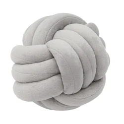 Ultra Soft Hand - Woven Knotted Ball Throw Pillow - Plush Decor for Bed, Sofa, and Living Room (Light Grey)
