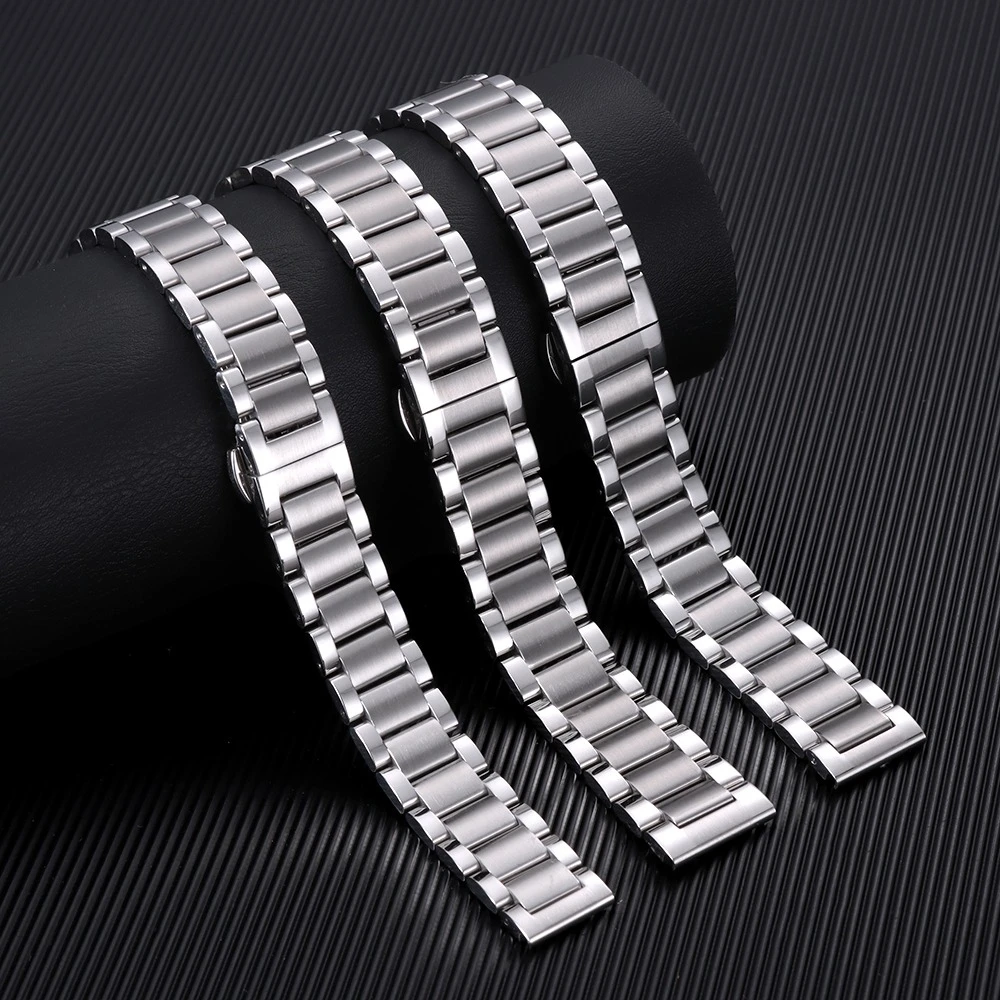 Universal Solid Stainless Steel Watch Band: Elegant Silver Bracelet with Tool