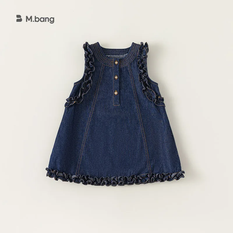 

Girl Dress 2024 Summer and Spring Children Summer Girls Dress Foreign Style Korean Style Sleeveless Denim Skirt Lace Skirt