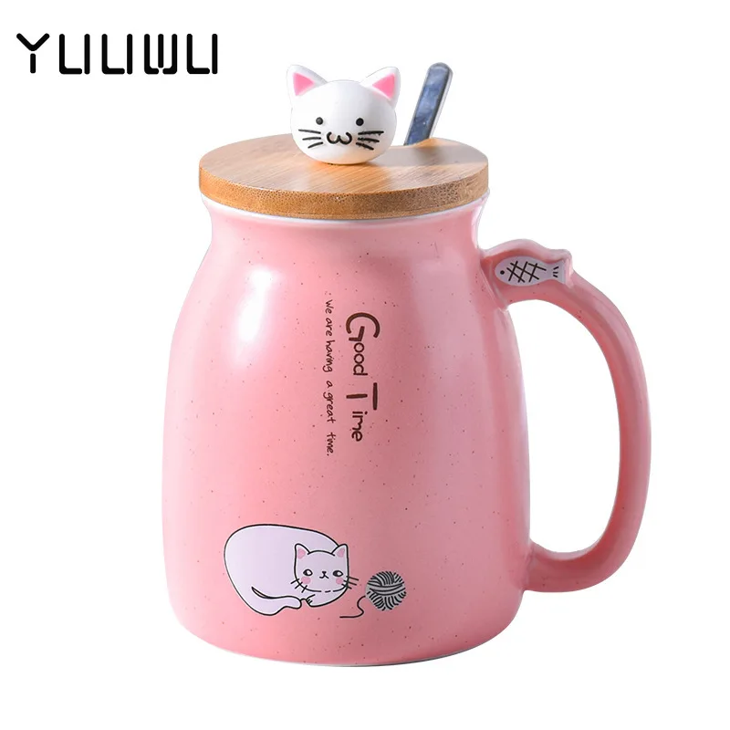 

Creative Color Cat Heat-resistant Mug Cartoon with Lid 450ml Cup Kitten Coffee Ceramic Mugs Children Cup Office Drinkware Gift