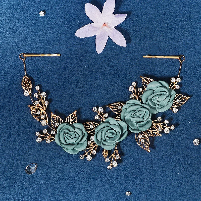 SLBRIDAL Handmde Rhinestones Pearls Cloth Flower Bridal Headband Hair Comb Clip Wedding Barrettes Hair accessories Women Jewelry