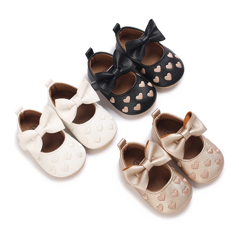 SUNSIOM 0-18M Infant Baby Girls Princess Shoes Heart Jacquard Bowknot Non-Slip Wedding Shoes Baby Adorable Crib Shoes