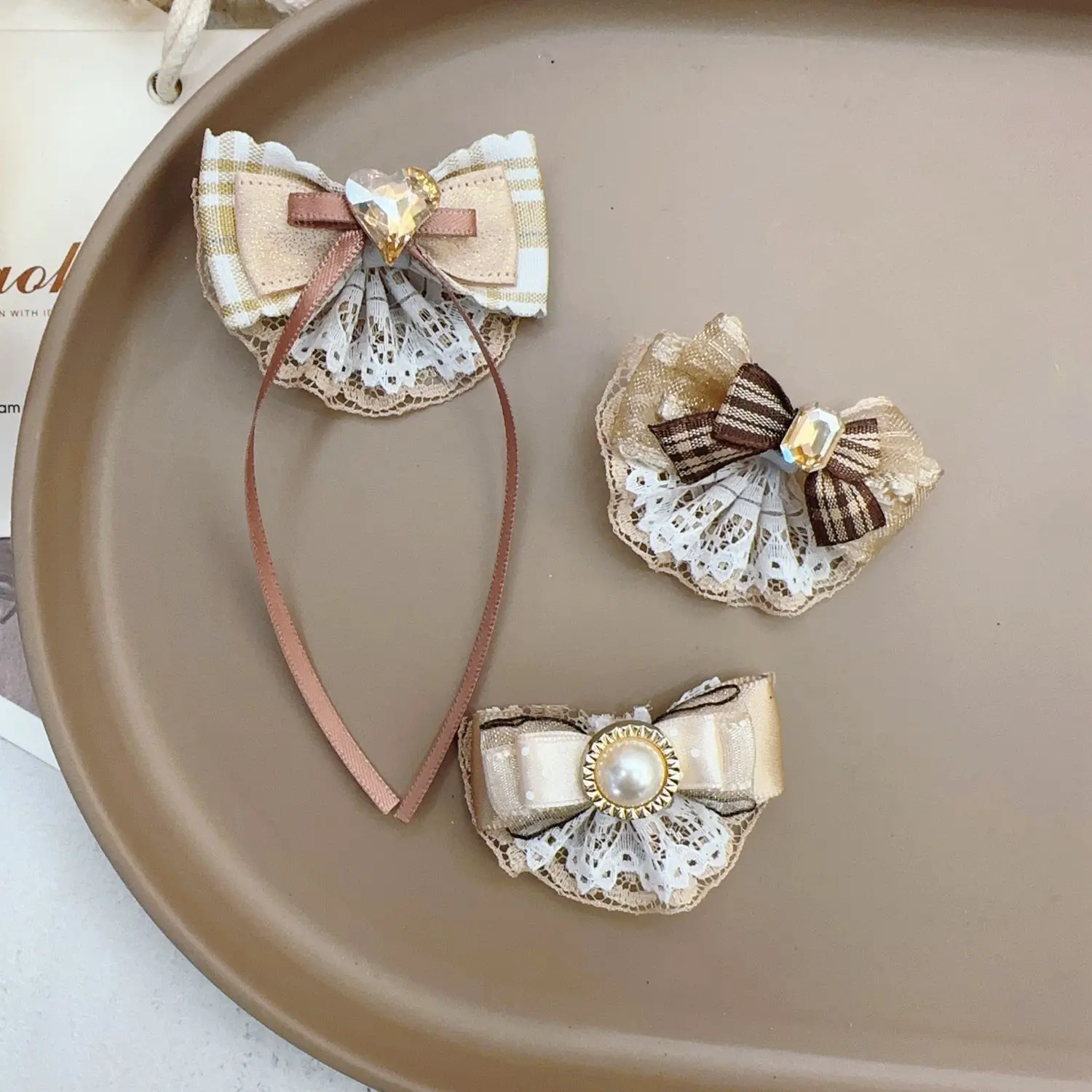 Women's Light Brown Bow Hair Clips - Cute Kawaii Sweet Fashion Accessories, Trendy Edge Clips, Versatile Gift
