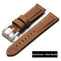 Genuine Leather Quick Release Watch Straps - Premium Quality Accessories for 22mm (Dark brown - Silver)