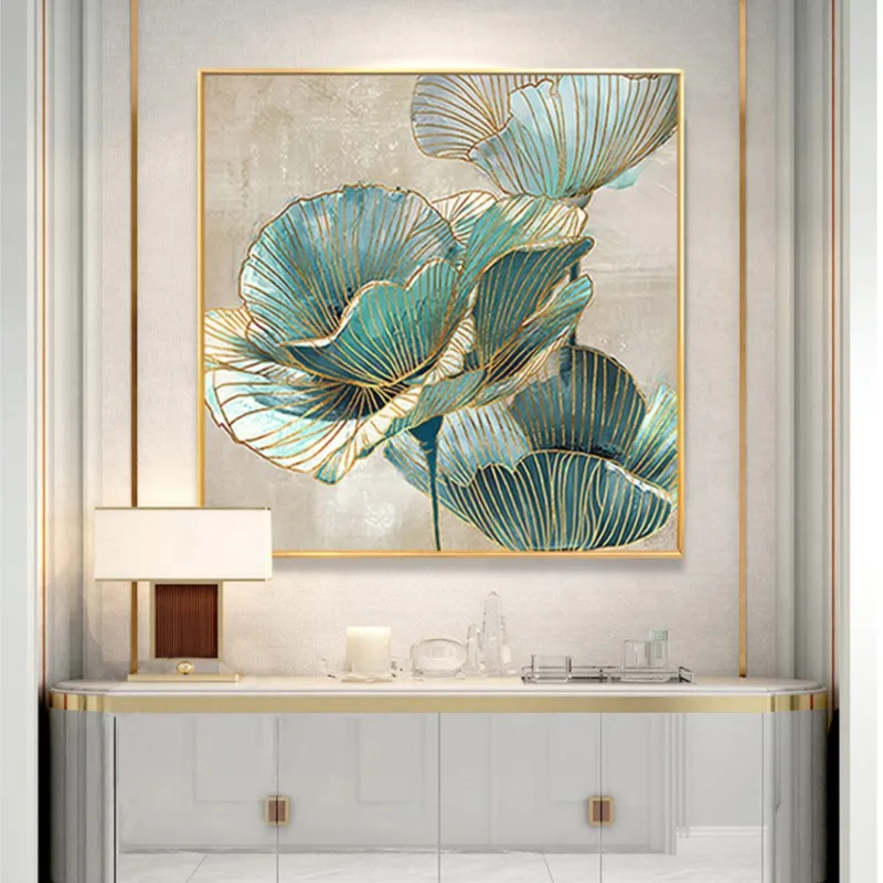 

Oil Painting Pure Hand Drawing Living Room Decorative Modern Simple and Light Luxury New Chinese Style Leaf Paintings Wallpaper