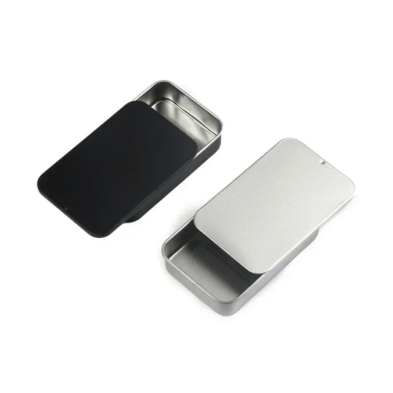 1pc Metal Rectangular Empty Tin Jar Tinplate Push Organizer Slide Cover Storage Box Candy Pill Jars Portable Mini Storage Box - 3