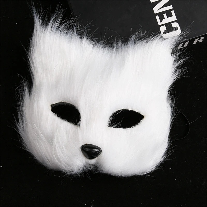 Plüsch Therian Maske Halloween Cosplays Kostüm Zubehör Dress up Sexy Katzen Maske Halbgesicht Kunstpelz Füchse Maske – Detail 10