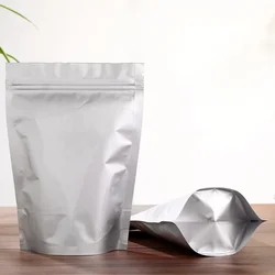 Pack of Silver Aluminum Foil Zipper Stand - Up Pouches - Reusable Food Storage Bags with Tear - Top Design - 26x35cm (Silvery)