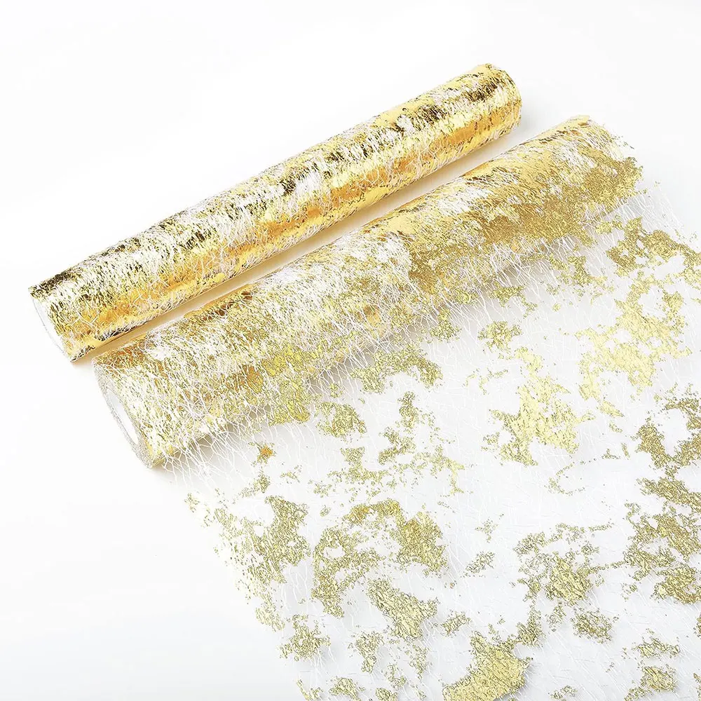 Glamorous Gold Glitter Table Runner - Elegant Mesh Sparkle Fabric for Events and Celebrations