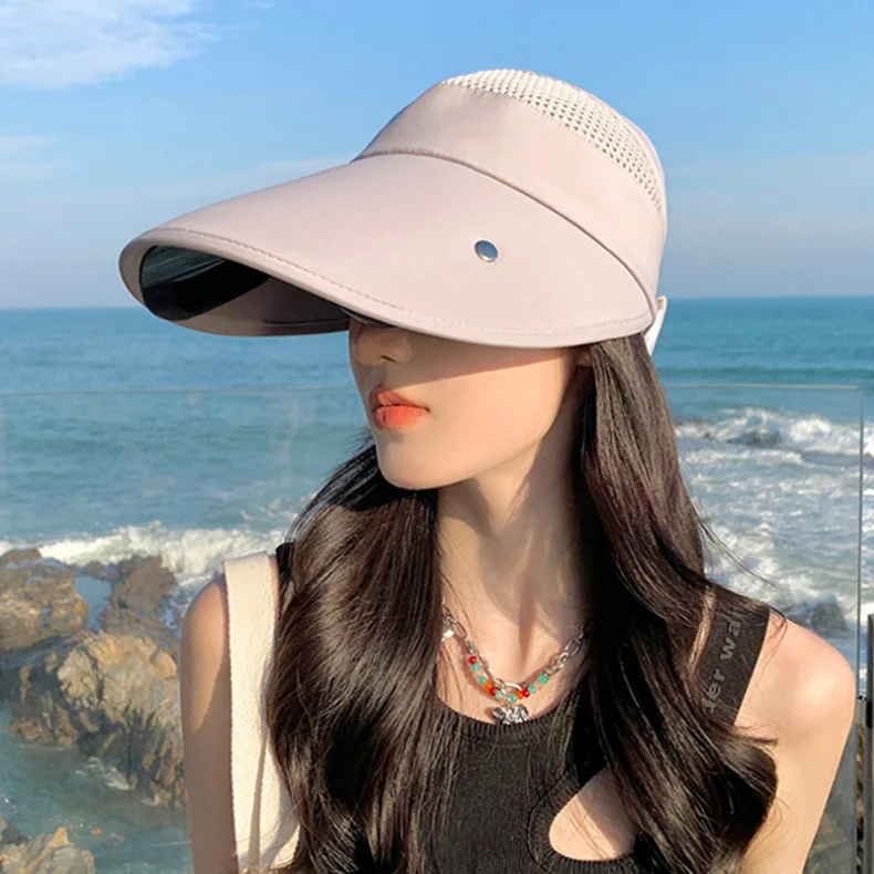 Gran oferta de sombrero de verano para mujer, con gafas de sol, de 13 cm, de ala grande, transpirable, para exteriores, con parte superior vacía, con cinta mágica ajustable, para viajes y playa_voghion.com