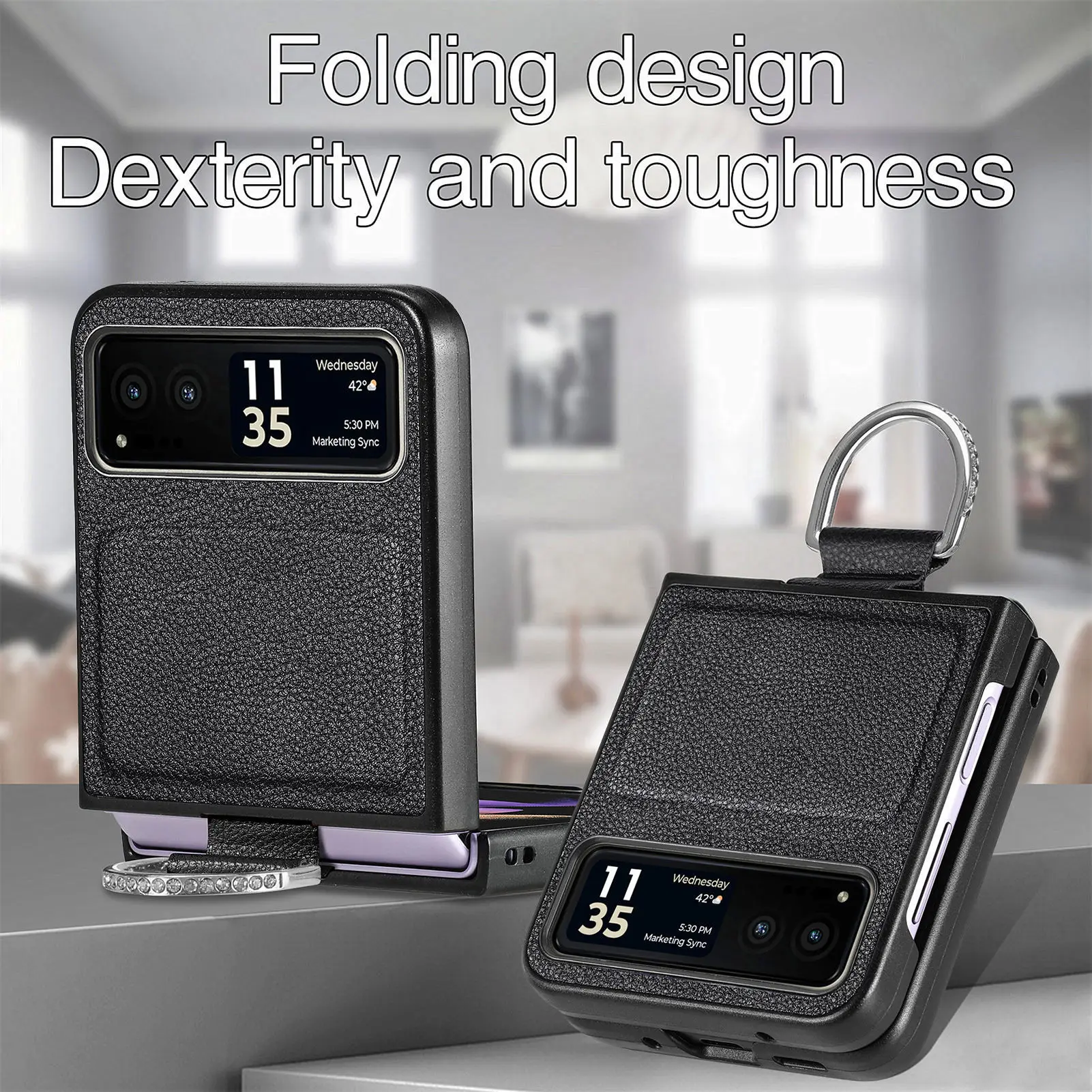 Luxurious Litchi Grain Leather Ring Case - Anti-Knock Protective Cover