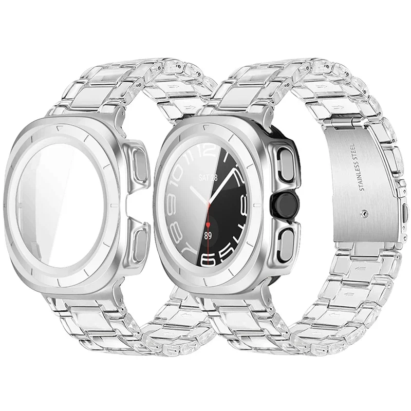 Premium Clear Resin Strap with Protective Cover & Tempered Glass Film