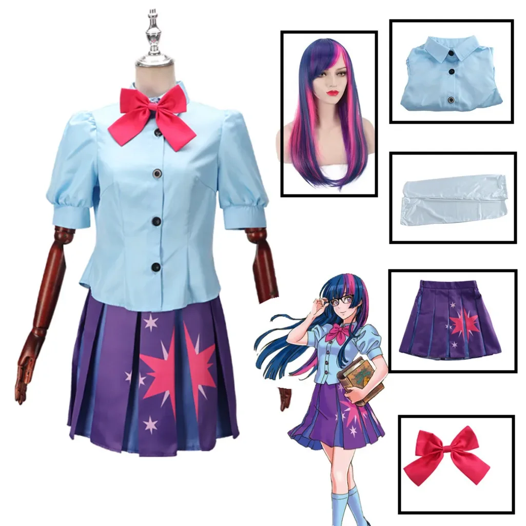 Twilight Sparkle Costume Human Dress Cosplay Costume Sailor Shirt Short Dress Halloween Carnival Party Uniform Set