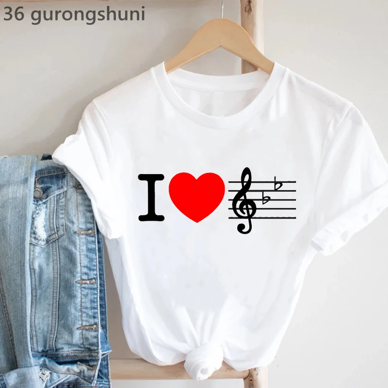 Regenbogen Musik Hinweis Drucken T-Shirt Frauen Kleidung Lustige Weiße T-shirt Femme Musik Liebhaber T-shirt Weibliche Harajuku Shirt Streetwear – Detail 10