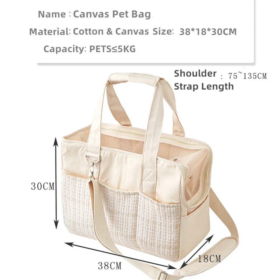 Outing Portable Cotton Canvas Cat Shoulder Bag Dog Bag Lightweight Breathable Mesh Pet Messenger Pocket&Mat Pet Supplie