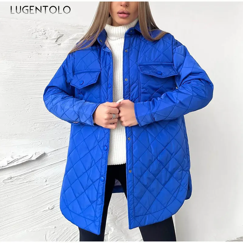 

Women Warm Fashion Parkas Autumn Winter Loose Lapel Single-breasted Jacket Lace-up Female Casual Pocket Versatile Coat Lugentolo