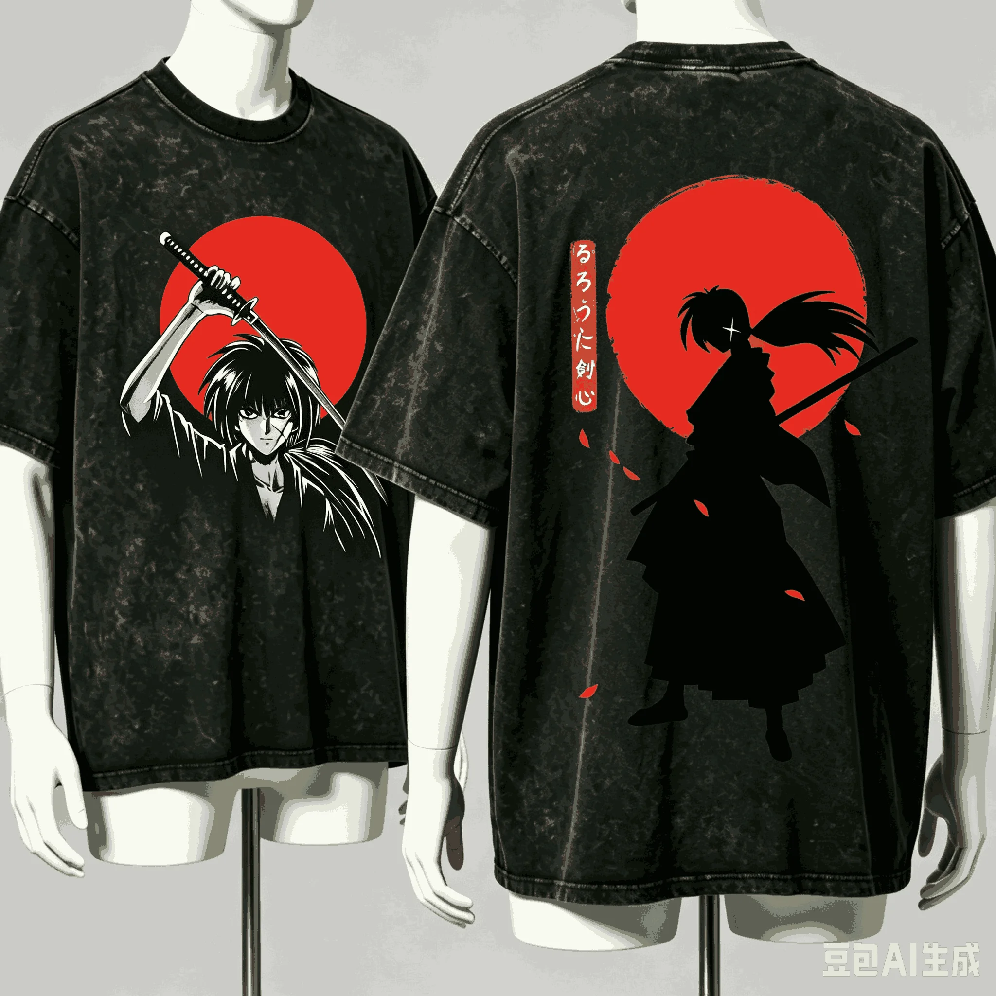 Rurouni Kenshin 워시드 티셔츠 Anime Lover 하라주쿠 뉴 모델 오버사이즈 빈티지 루즈 스트리트웨어 클래식 유니섹스 고품질 티셔츠