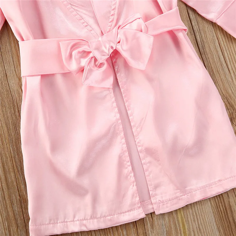 1-5years Infant Girl Solid Color Pajamas Silk Satin Gown Sleepwear Plain Kimono Robes Toddler Kids Girls Nightwear
