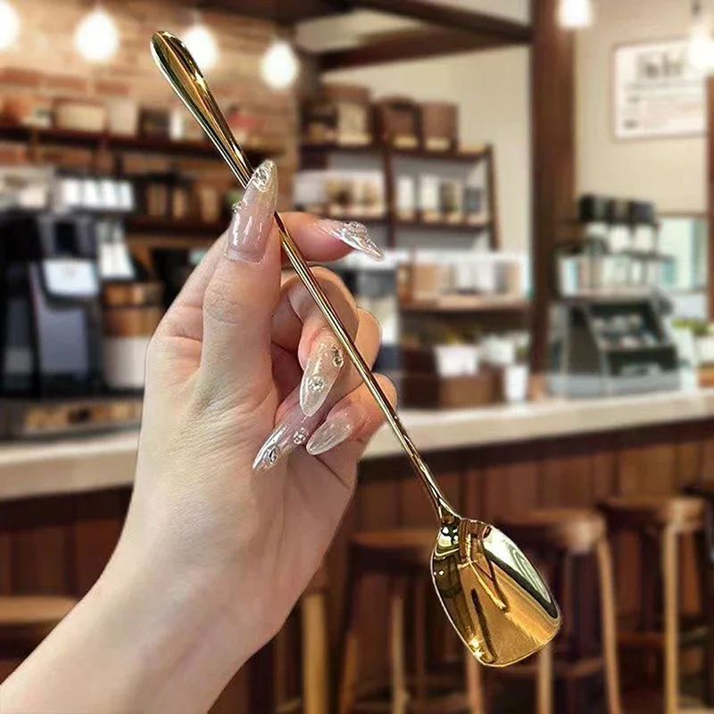 Stainless Steel Round Spoon Net Red Golden Dinner Long Handle Stirring Dessert Spoons For Kitchen Accessories Gadgets