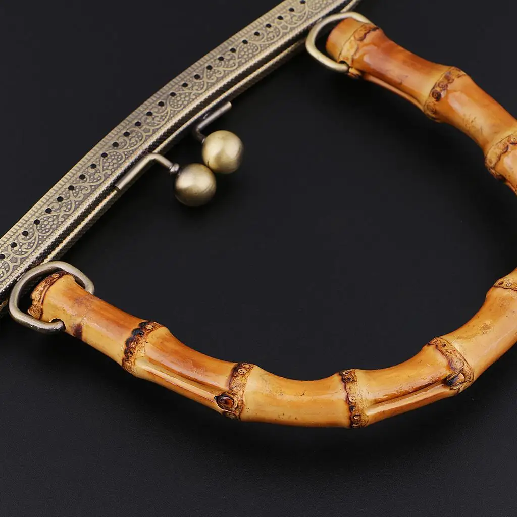 DIY Handbag Purse Bamboo Handle Metal Frame Kiss Lock Bag Accessories Handbag Frame for Sewing Craft Making